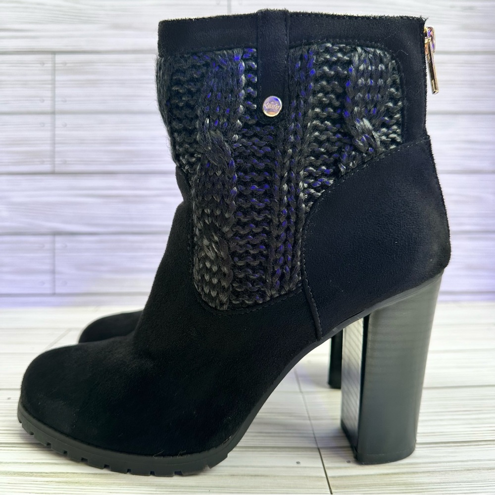 Juicy Couture Lupia Ankle Boots Size 8 Block Heel Sweater Knit Faux Zip Up - Picture 5 of 15